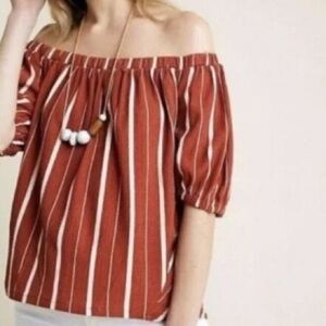 Anthropologie Orange Off-The-Shoulder Puff Sleeve Top